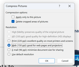 Compress pictures dialog